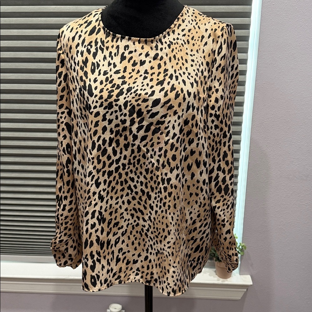 Mango Tan and Black Animal Print Blouse